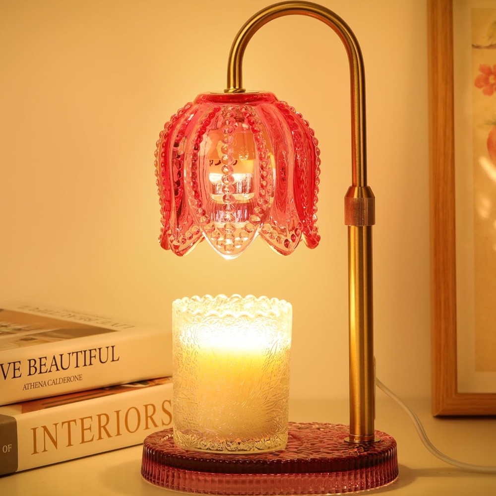 Candle Warmer Lamp Tiffany Style Pink Tulip Glass Flower Home Decor